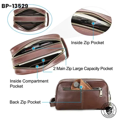 Black Angel Genuine Leather Men's Code-Lock Toiletry Bag