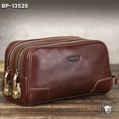Black Angel Genuine Leather Men's Code-Lock Toiletry Bag