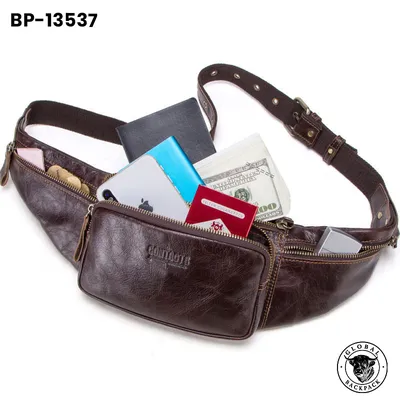 Black Angel Genuine Leather Men's Sports Waist Bag