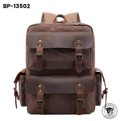 Men's  Retro Crazy Horse Leather Bag Oil Wax Backpack