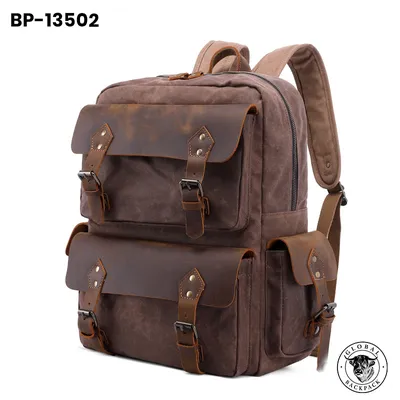 Men's  Retro Crazy Horse Leather Bag Oil Wax Backpack