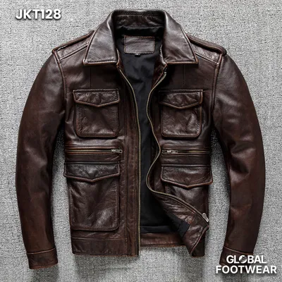 Men’s Premium M65 Leather Jacket Genuine Top Layer Cowhide
