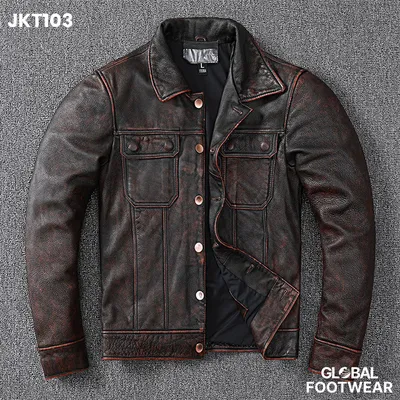 American Vintage Distressed Cowhide Leather Denim Jacke