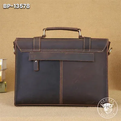Genuine Crazy Horse Leather Men's Business Briefcase