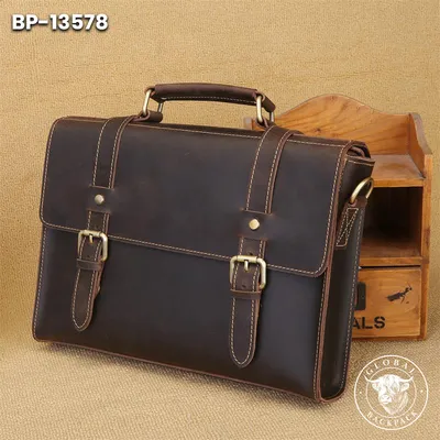 Genuine Crazy Horse Leather Men's Business Briefcase