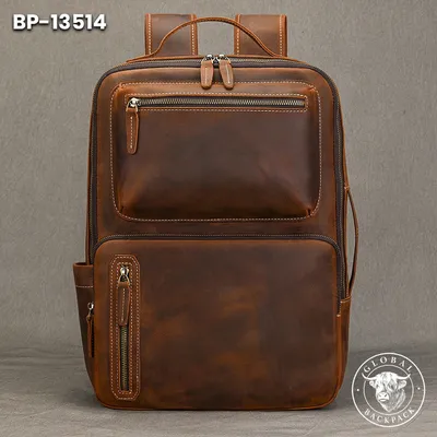 Men's Genuine Leather Vintage Crazy Horse Leather Backpack