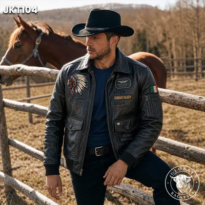 American Style Embroidery Pure First Layer Cowhide Leather Jacket