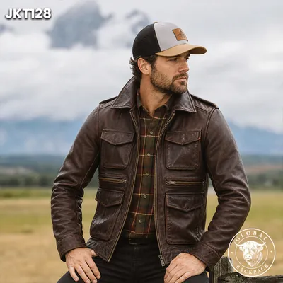 Men’s Premium M65 Leather Jacket Genuine Top Layer Cowhide