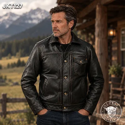 Men’s Genuine Leather 506 Vintage Leather Retro Amekaji Style Jacket