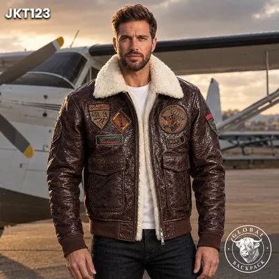 Men’s Genuine Leather & Lamb Fur Premium Shearling Flight Jacket