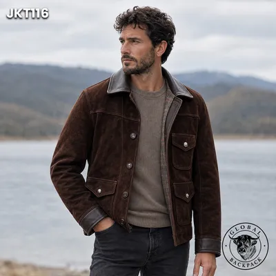 Men’s Top Grain Farmer Style Vintage Suede Leather Jacket