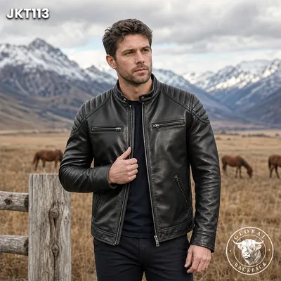 Men's  Sheepskin Genuine Leather Motorcycle  jacket