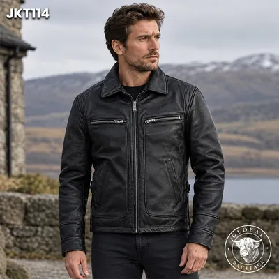 Men's Genuine Cowhide Leather Motorcycle Jacket