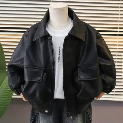 New Children's Cool Biker Leather Jacket