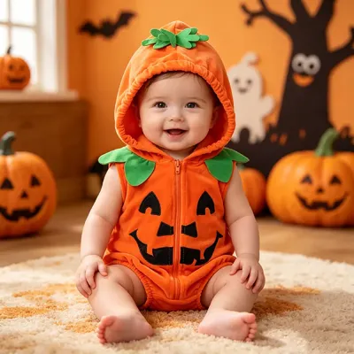 Baby Romper Pumpkin Themed Costume Sleeveless