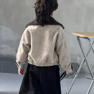 Children's Trendy Winter Fur Collar Leather Jacket