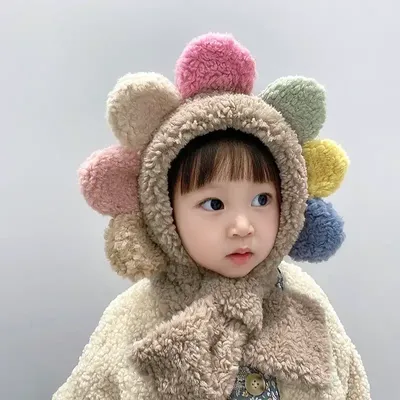 Girl Super Cute Neck Big Flower Scarf Hat