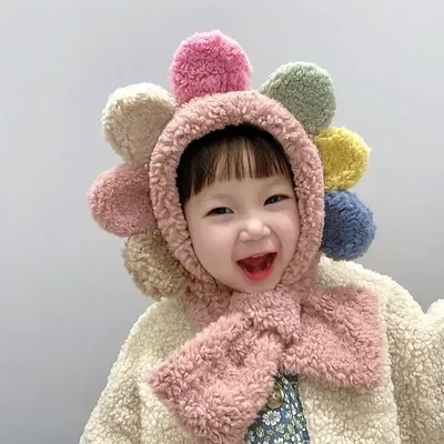 Girl Super Cute Neck Big Flower Scarf Hat