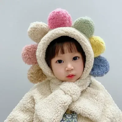 Girl Super Cute Neck Big Flower Scarf Hat