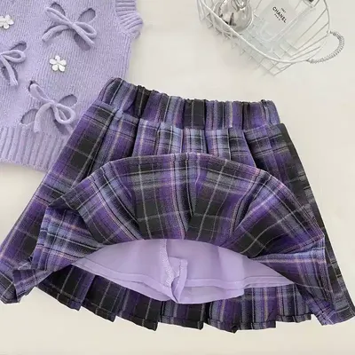 Girls' Set Knitted Vest, Shirt And Skirt Three-Piece Set