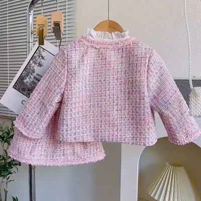 Girls' Fashionable Outerwear and Skirt Two-Piece Set