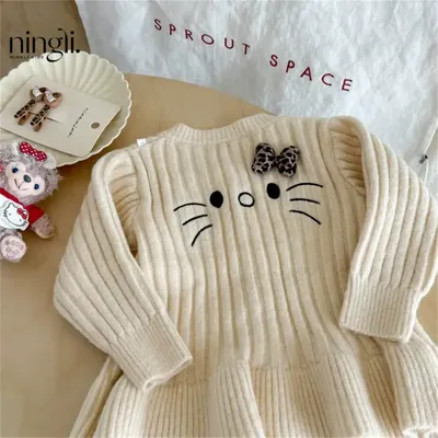 Girls Kt Cat Knitted Cardigan Fashionable Sweater