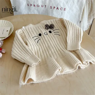Girls Kt Cat Knitted Cardigan Fashionable Sweater