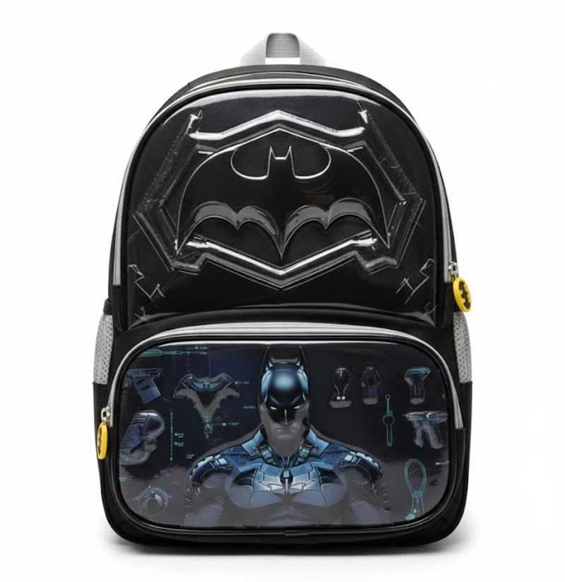 Batman "Arkham Knight" 3D Armor Kids School Backpack – Stealth Black Edition with Spine Support