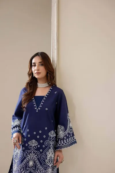 Pakistani Original Adan's Libas Embroidered Coord sets _ Navy Blue 