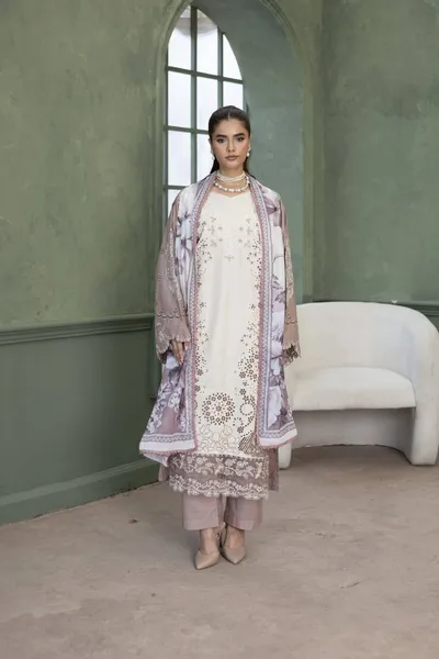 Original Pakistani Luxury Lawn Stitched 3Pcs _ Beige 