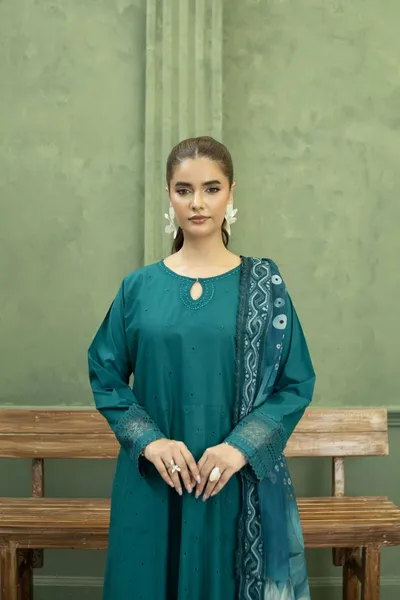 Original Pakistani Luxury Lawn Stitched 3Pcs _ Sea Green 