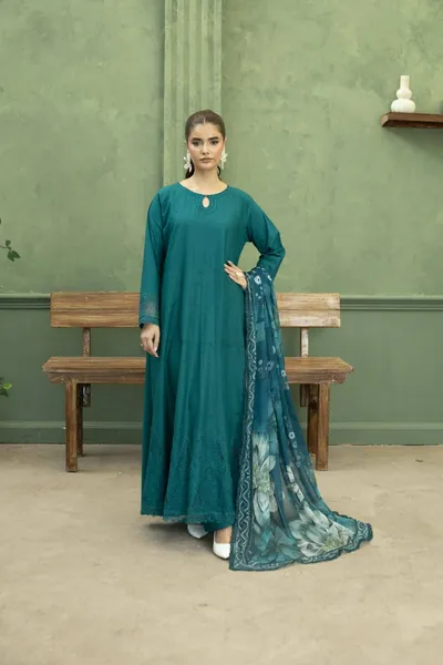 Original Pakistani Luxury Lawn Stitched 3Pcs _ Sea Green 