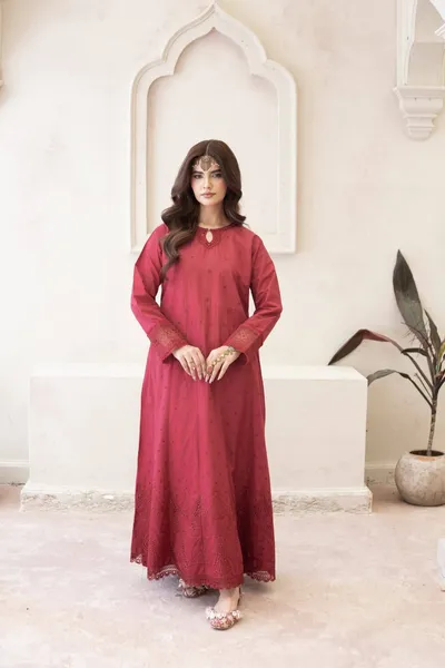 Original Pakistani Luxury Lawn Stitched 3Pcs _ Maroon 
