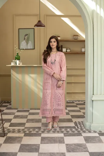 Original Pakistani Luxury Lawn Stitched 3Pcs _ Pink
