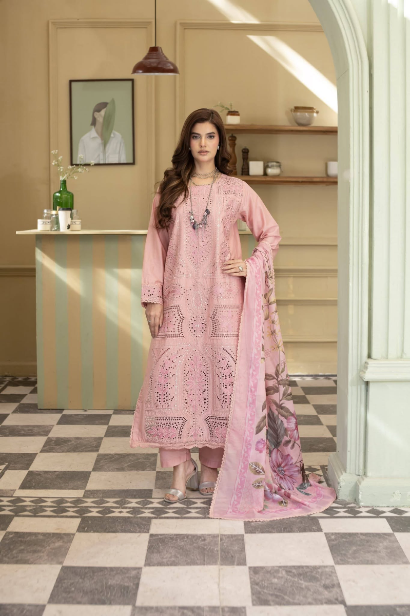Original Pakistani Luxury Lawn Stitched 3Pcs _ Pink