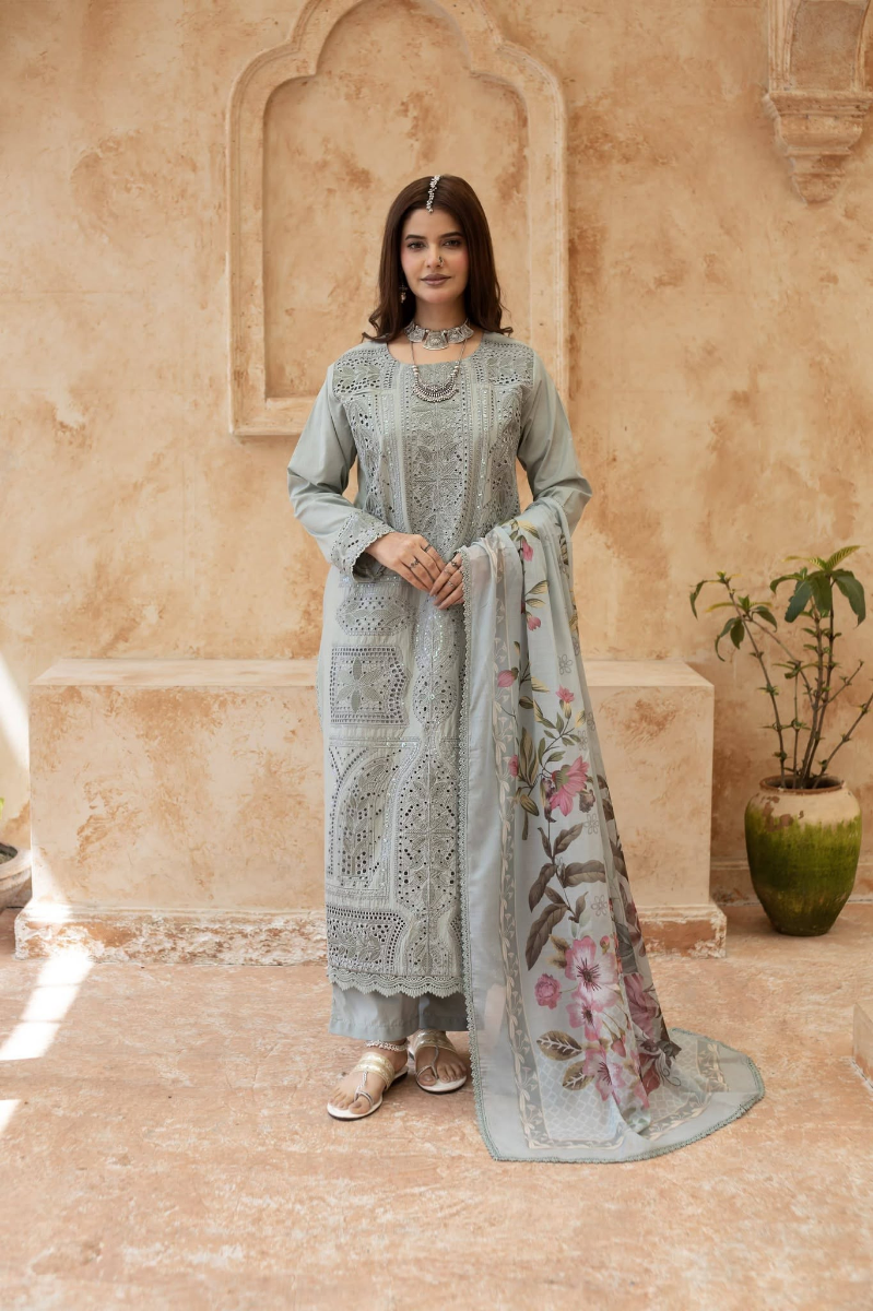 Original Pakistani Luxury Lawn Stitched 3Pcs _ Light Mint
