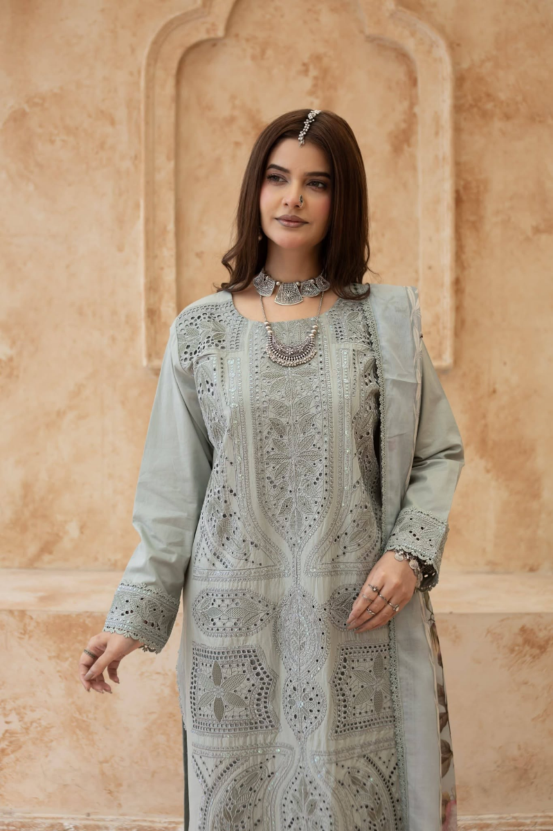 Original Pakistani Luxury Lawn Stitched 3Pcs _ Light Mint