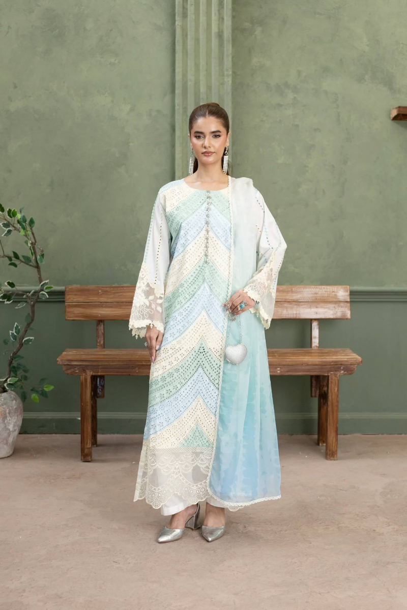 Original Pakistani Luxury Lawn Stitched 3Pcs _ Off White