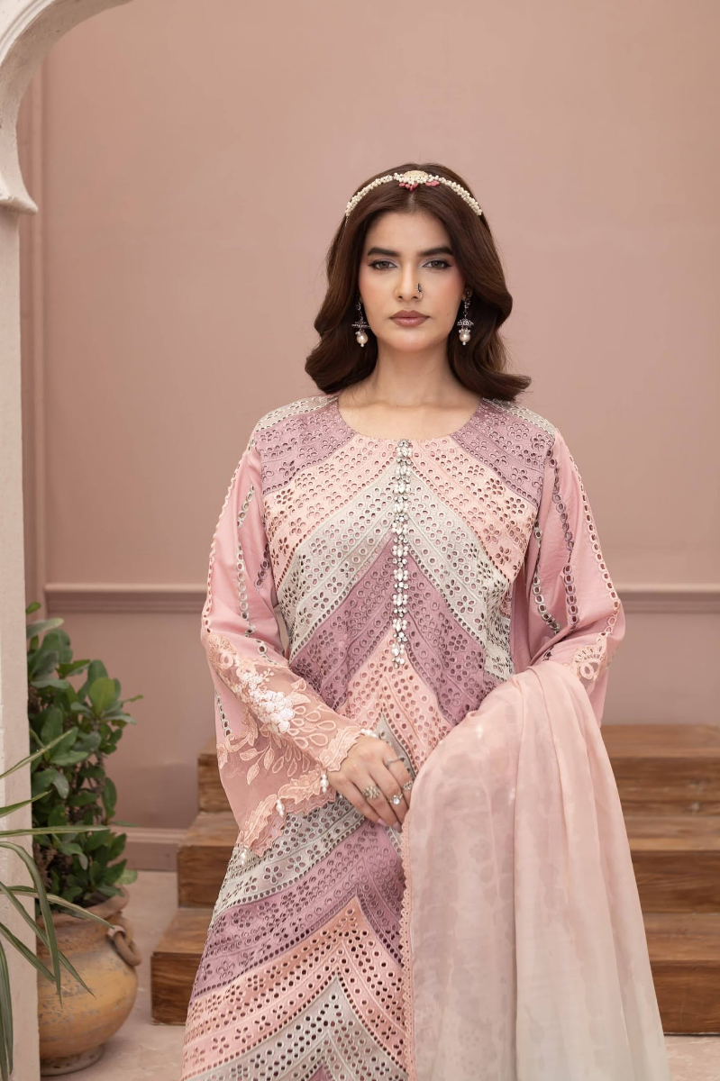 Original Pakistani Luxury Lawn Stitched 3Pcs _ Pink