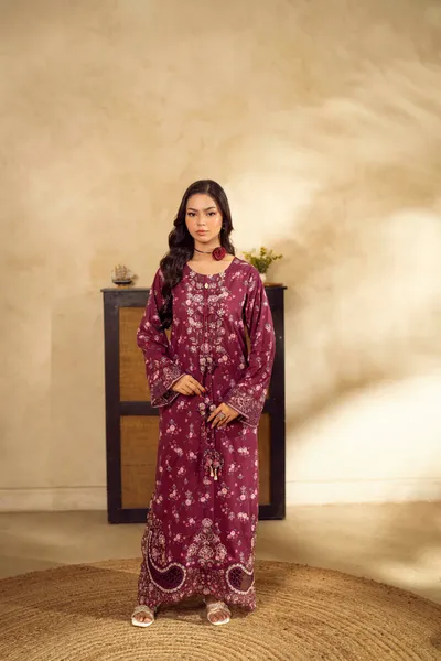Pakistani Original Guzel new volume NYRA Printed Embroidery Lawn Kafta Stitched 2Pc _ Deep Purple