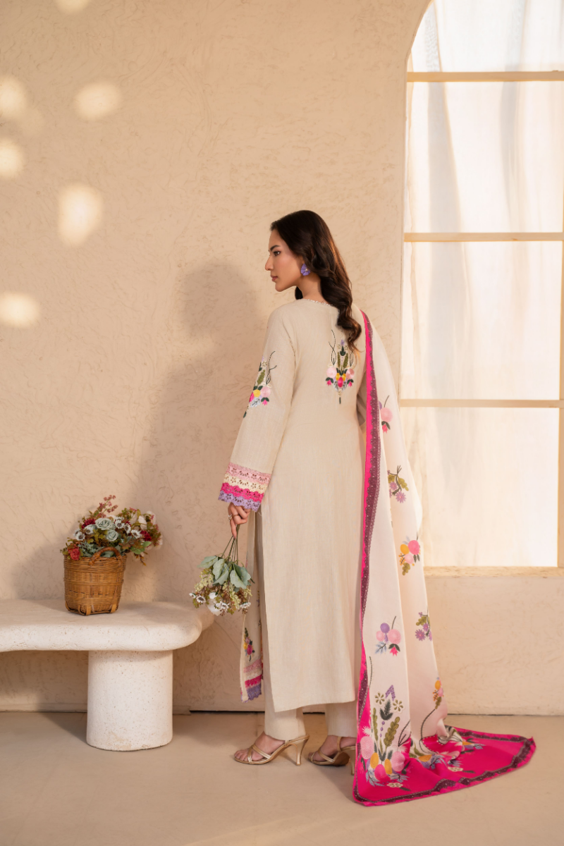 Original Pakistani Sahiba's By Mirza Embroidered Stitched Lawn 3Pc _ Cream Beige 