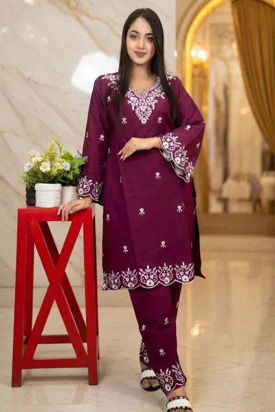 Purple Diva // Premium Embroidery Work Cotton Fabric // Co-Ord’s 2PCS Set