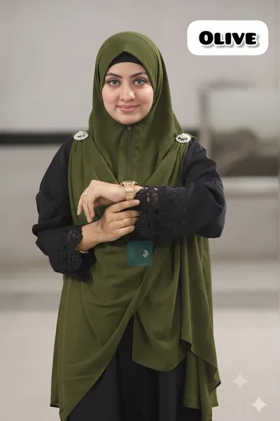জিপার সিস্টেম এক্সট্রা লার্জ হিজাব Colour Name-Olive