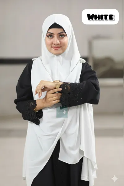 জিপার সিস্টেম এক্সট্রা লার্জ হিজাব Colour Name-White