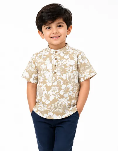 Beige Floral Boys Shirt