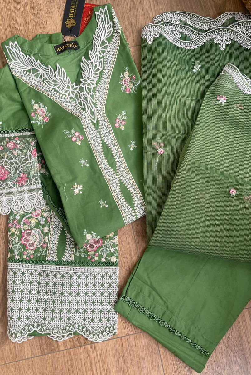 Original Pakistani Hayat’s Luxury Cotton Stitched 3Pcs _ Green