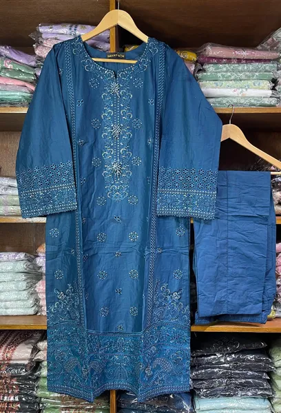 Pakistani Original Hayat's Cotton Embroidered Stitched 2Pcs _ Navy Blue