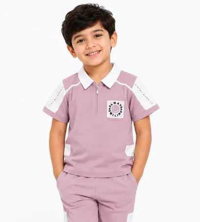 Baby Boss Boys Dusty Pink Polo T-Shirt with White Panel Design