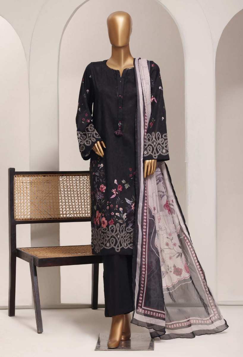 Pakistani Original Sadabahar Printed Lawn Stitched 3Pcs _ Black