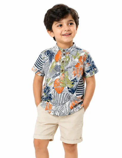 Baby Boys Tropical Leaf Print Half Sleeve Shirt